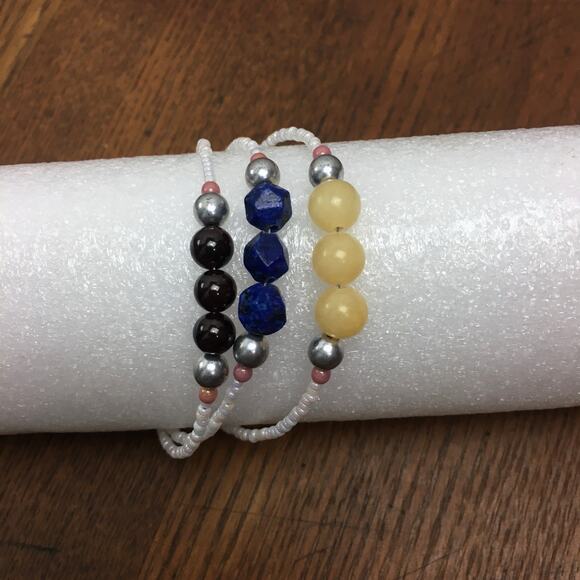 Artisan Made~Triple Strand Gemstone Bracelet - Picture 1 of 4
